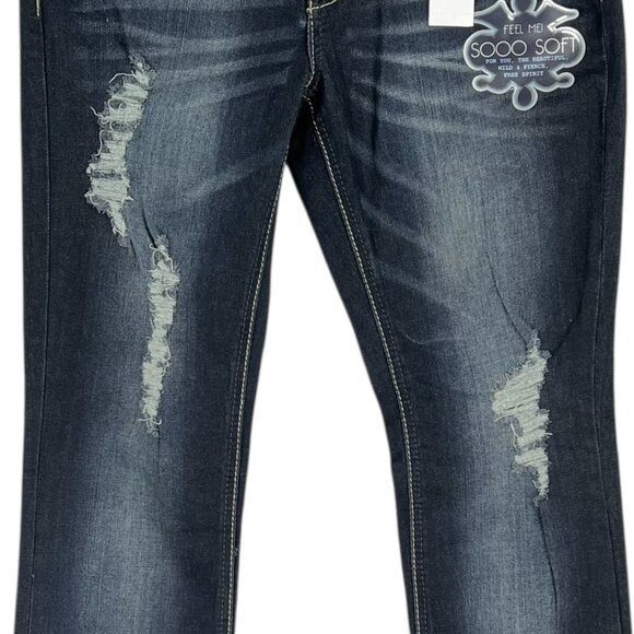 Hydraulic Women's Lola Distressed Micro Boot Stretch Navy Denim Jeans 11/12 NWT - Picture 7 of 16